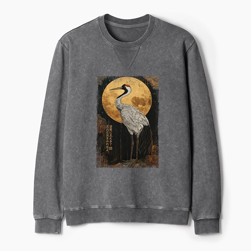 Tokyo-Tiger Vintage Japanese Crane Kanji Washed Terry Sweatshirt