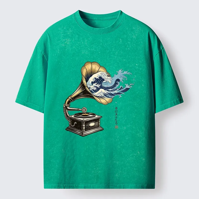 Tokyo‑Tiger Funny Wave Gramophone Washed T‑Shirt