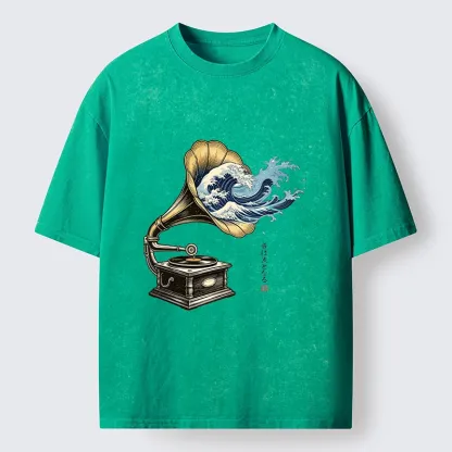 Tokyo‑Tiger Funny Wave Gramophone Washed T‑Shirt