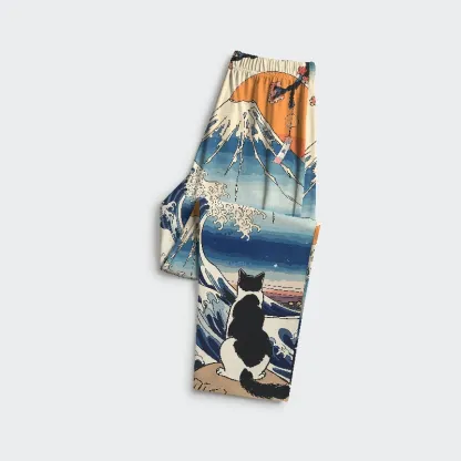 Tokyo-Tiger Cat Looking At The Great Wave Family Pajama Sets