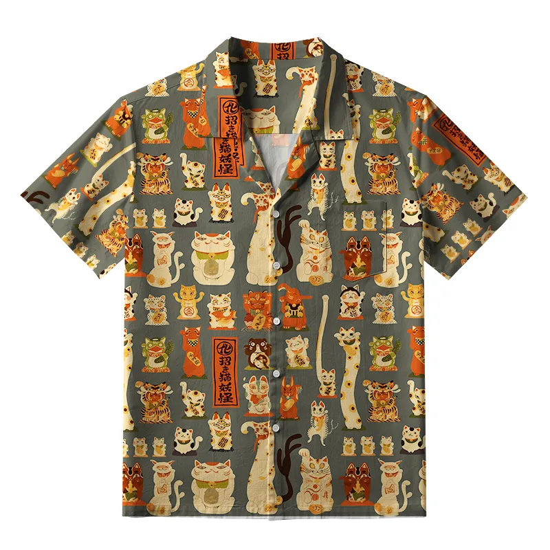 Tokyo-Tiger Various Japanese Lucky Cats Aloha Hawaiian Shirt