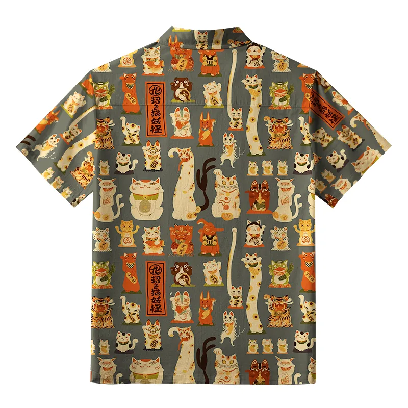 Tokyo-Tiger Various Japanese Lucky Cats Button-up Shirt