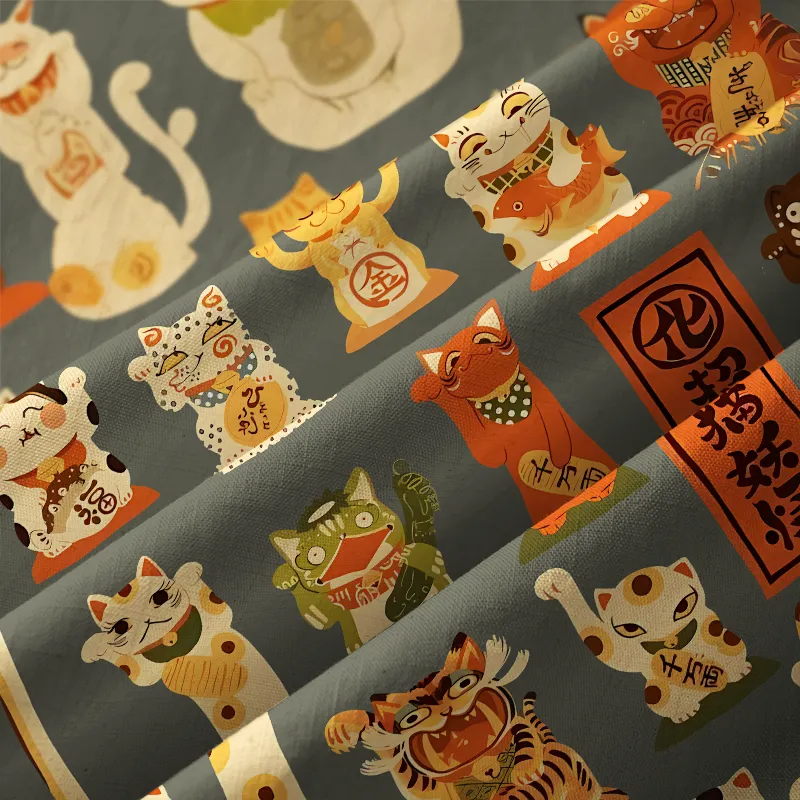 Tokyo-Tiger Various Japanese Lucky Cats Button-up Shirt