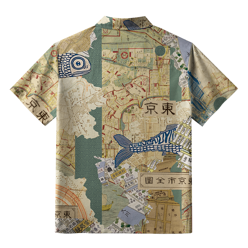 Tokyo-Tiger Old Tokyo Maps Button-up Shirt