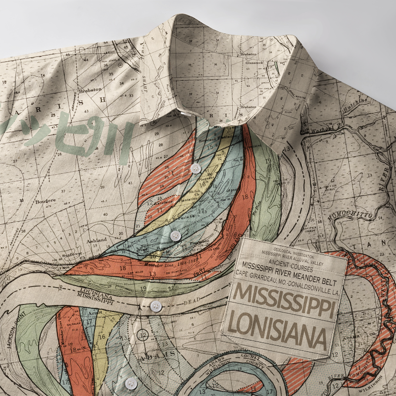 Tokyo-Tiger Mississippi River Map Button-up Shirt