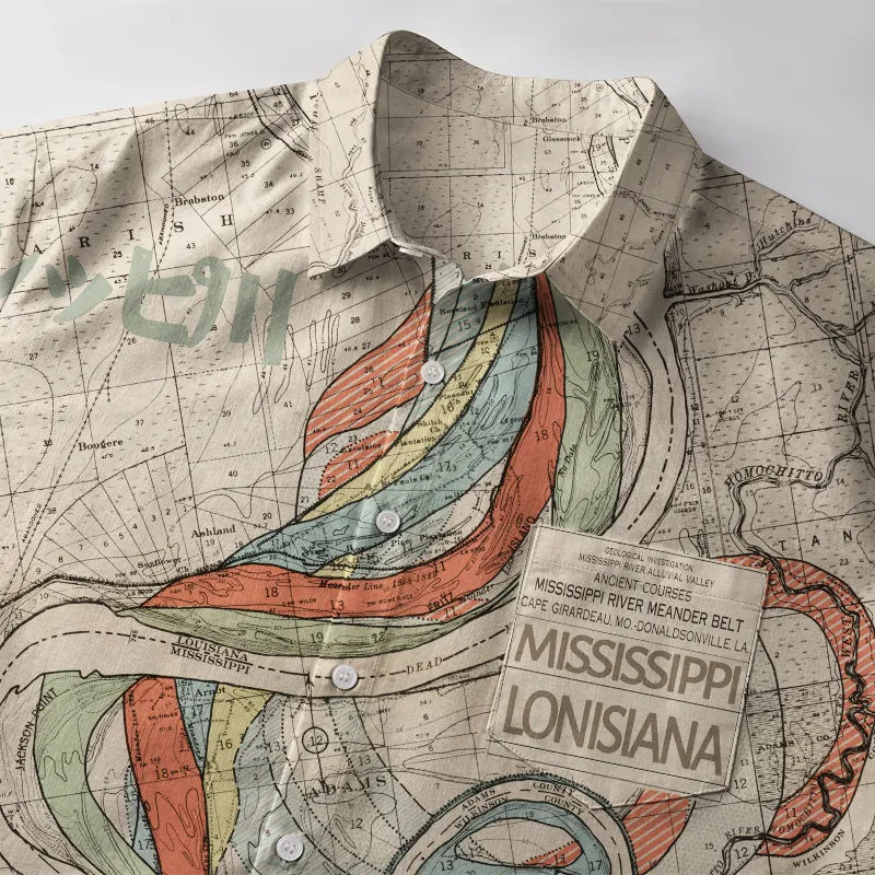 Tokyo-Tiger Mississippi River Map Button-up Shirt