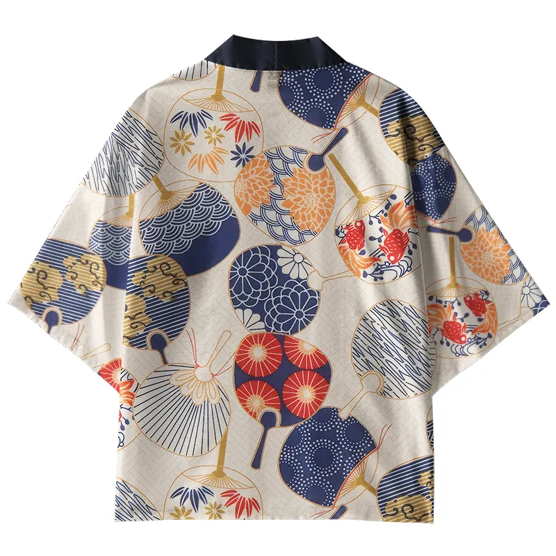 Tokyo-Tiger Japanese Uchiwa Flat Fan Kimono Cardigan