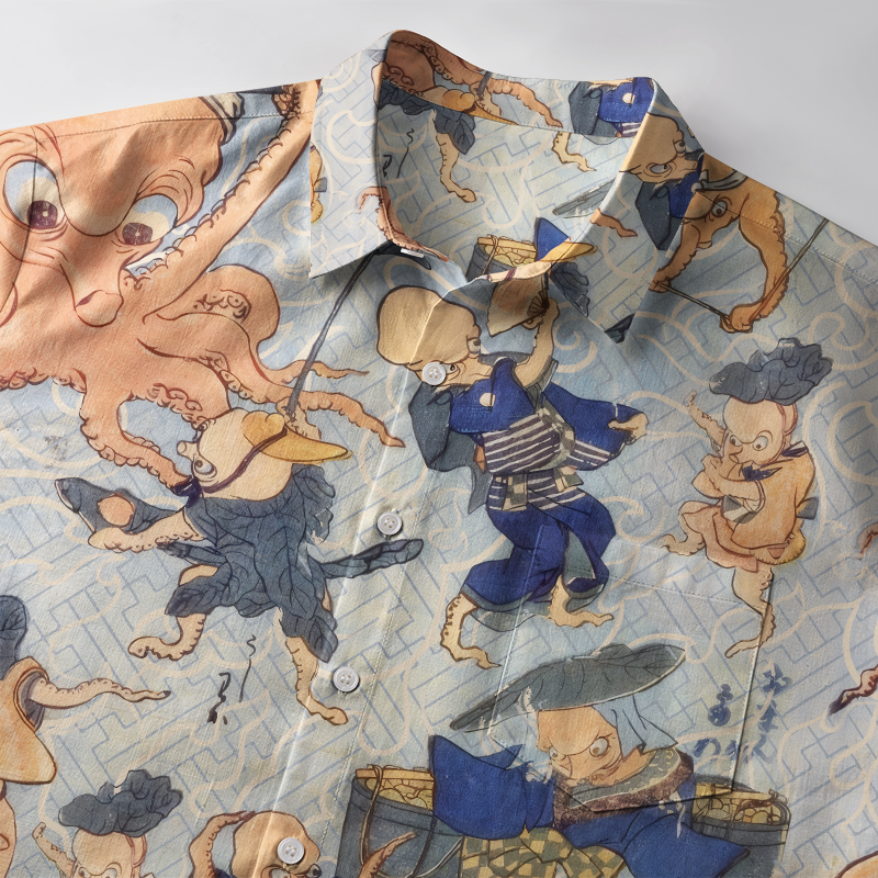 Tokyo-Tiger Octopus Jovial Gathering Button-up Shirt