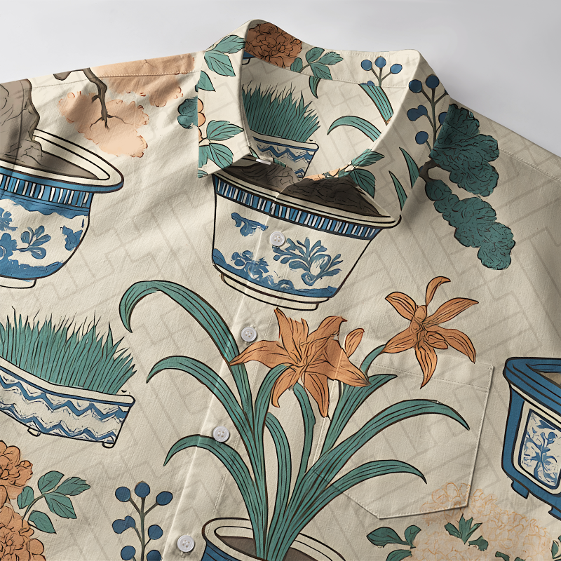 Tokyo-Tiger A Variety Of Potted Plants Button-up Shirt