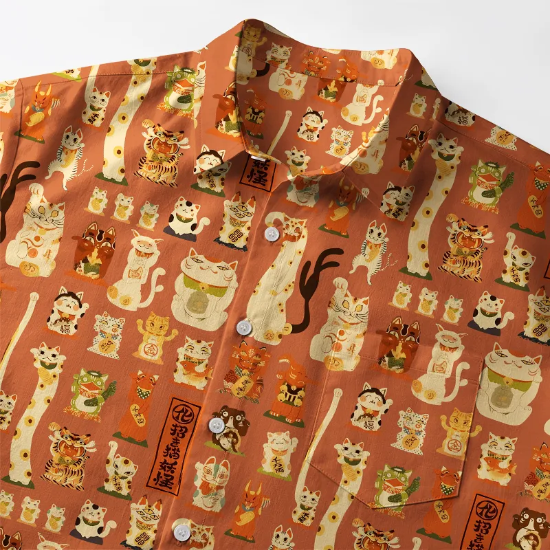 Tokyo-Tiger Various Lucky Cats Button-up Shirt