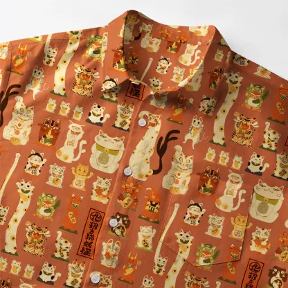Tokyo-Tiger Various Lucky Cats Button-up Shirt