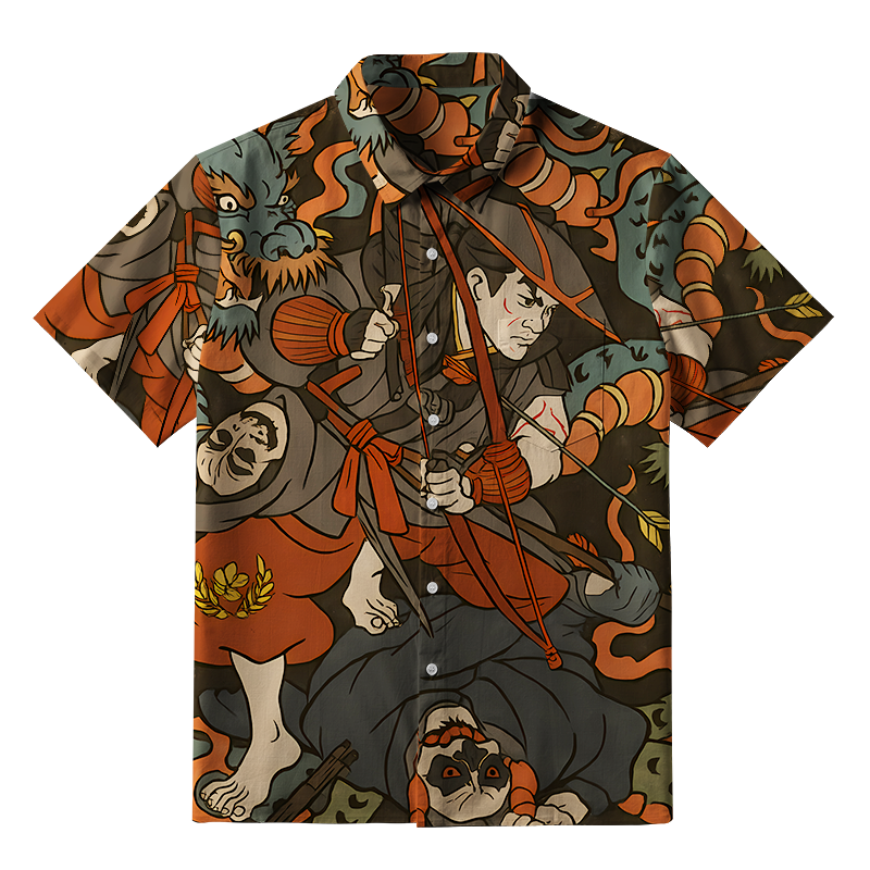 Tokyo-Tiger Brave Japanese Samurai Button-up Shirt