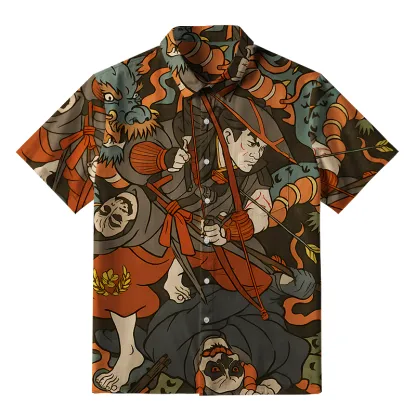 Tokyo-Tiger Brave Japanese Samurai Button-up Shirt