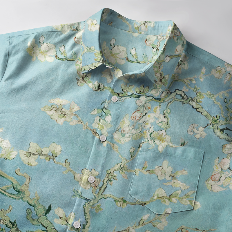 Tokyo-Tiger Black Cat On Sakura Branch Button-up Shirt