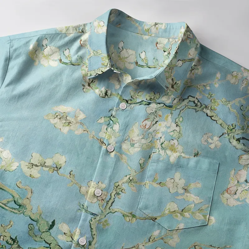 Tokyo-Tiger Black Cat On Sakura Branch Button-up Shirt
