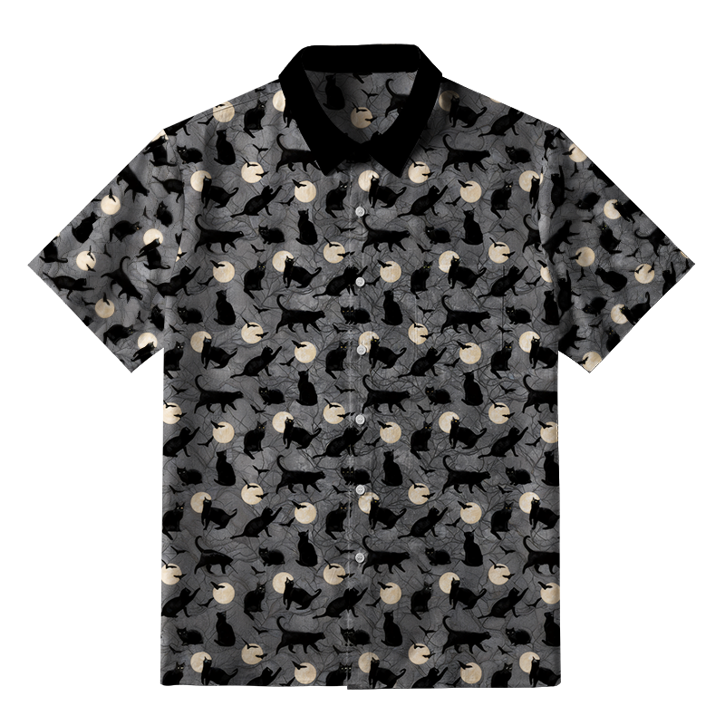 Tokyo-Tiger Black Cats On Moonlit Night Button-up Shirt