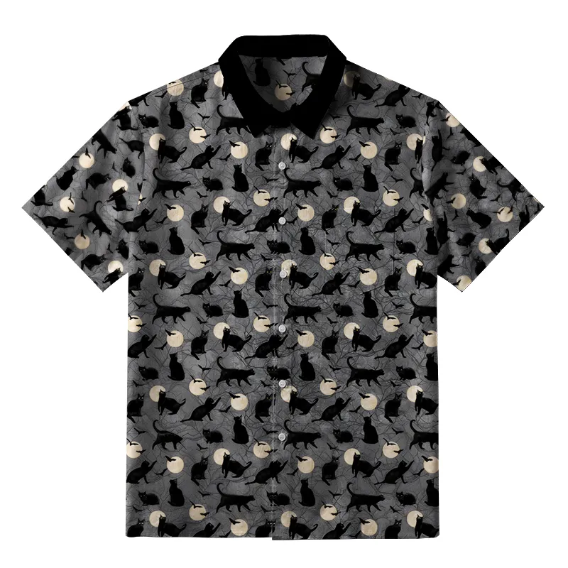 Tokyo-Tiger Black Cats On Moonlit Night Button-up Shirt