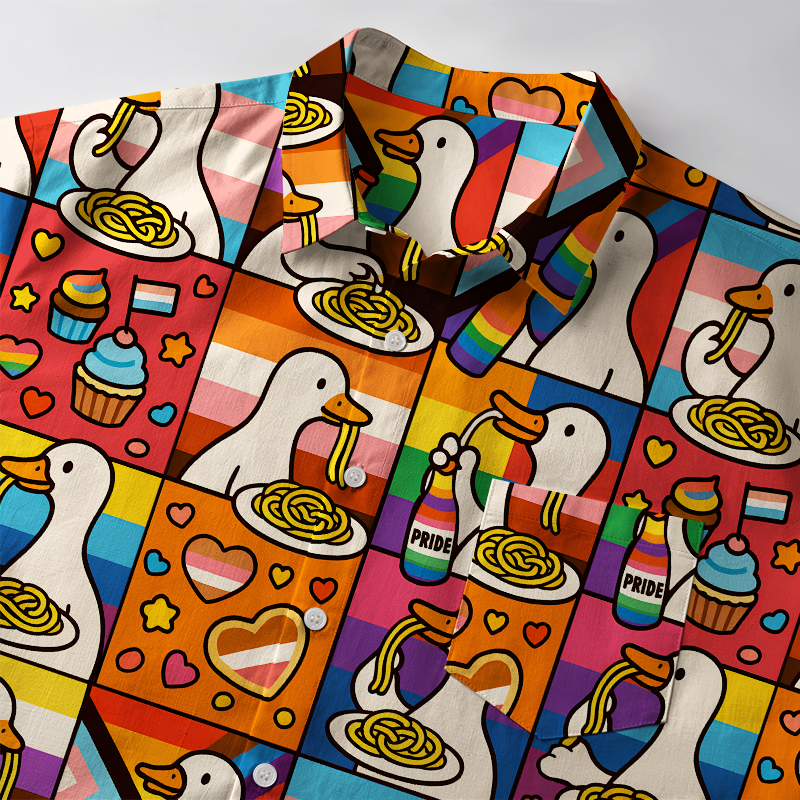 Tokyo-Tiger Rainbow More Spaghetti Less Upsetti Goose Eat Spaghetti Button-up Shirt