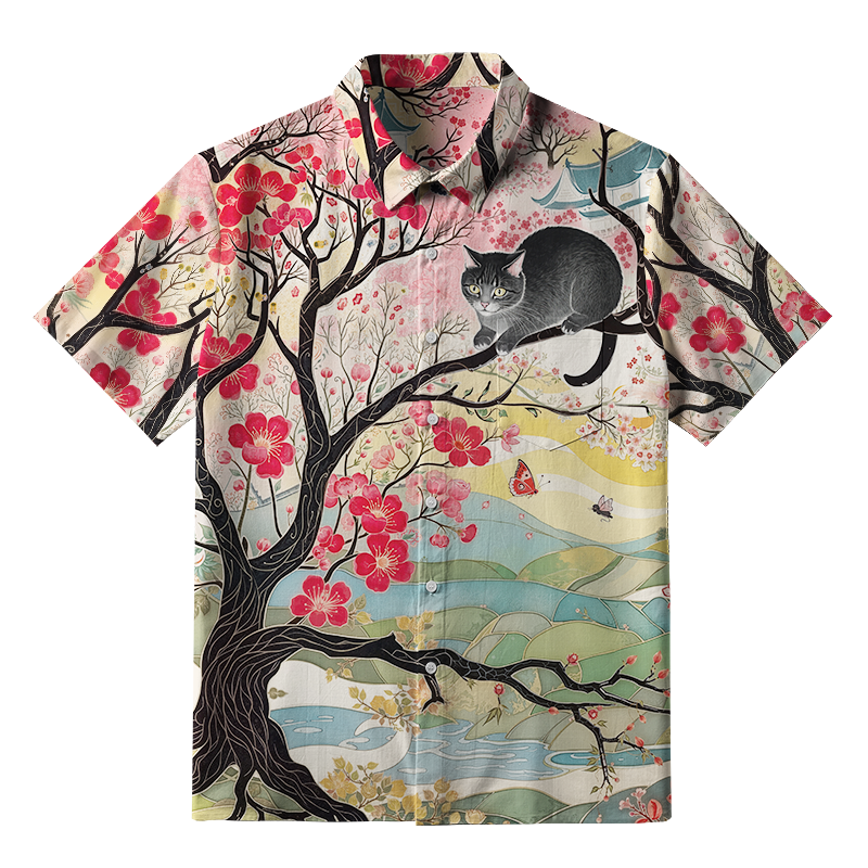 Tokyo-Tiger Cat On The Sakura Tree Button-up Shirt