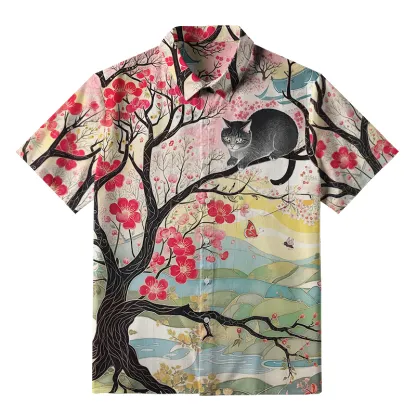 Tokyo-Tiger Cat On The Sakura Tree Button-up Shirt