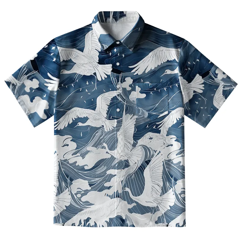 Tokyo-Tiger Graceful Cranes On Waves Button-up Shirt