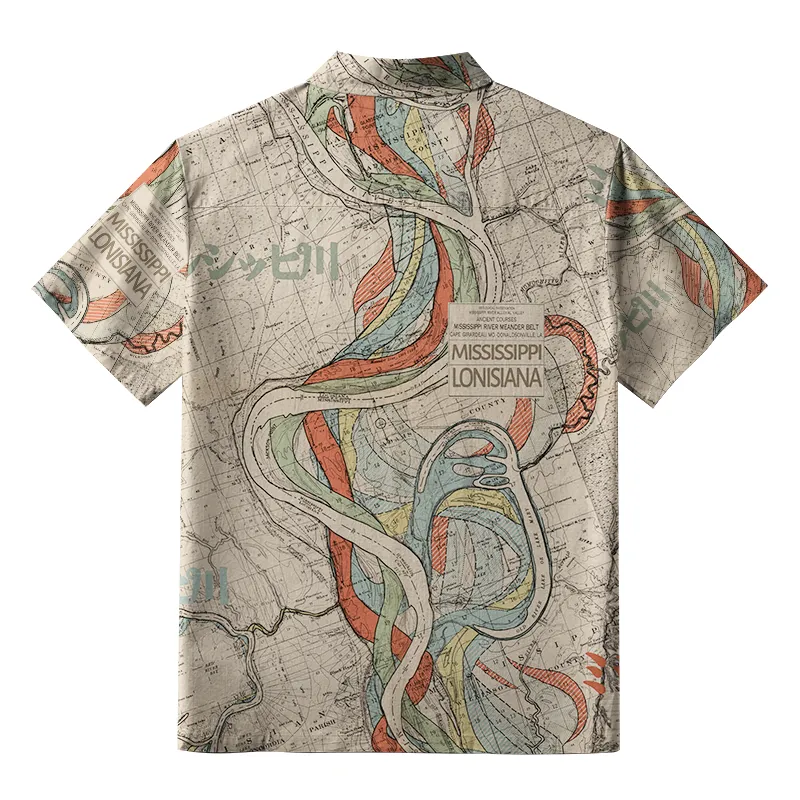 Tokyo-Tiger Mississippi River Map Button-up Shirt