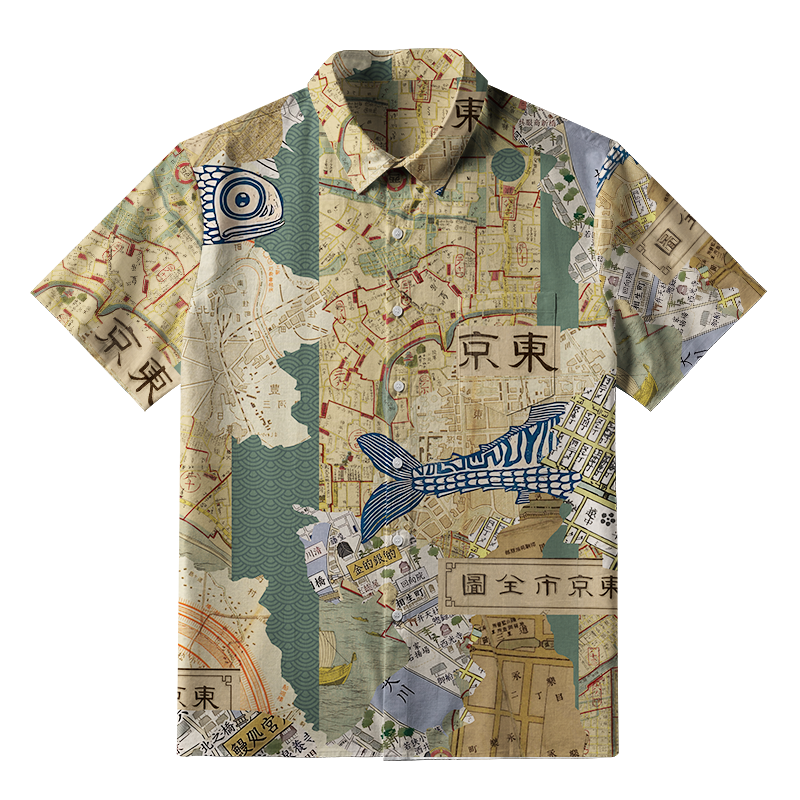 Tokyo-Tiger Old Tokyo Maps Button-up Shirt