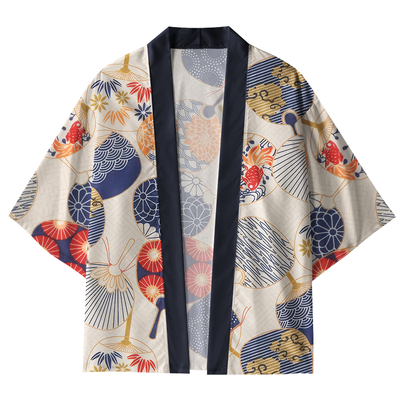 Tokyo-Tiger Japanese Uchiwa Flat Fan Kimono Cardigan