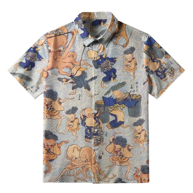 Tokyo-Tiger Octopus Jovial Gathering Button-up Shirt
