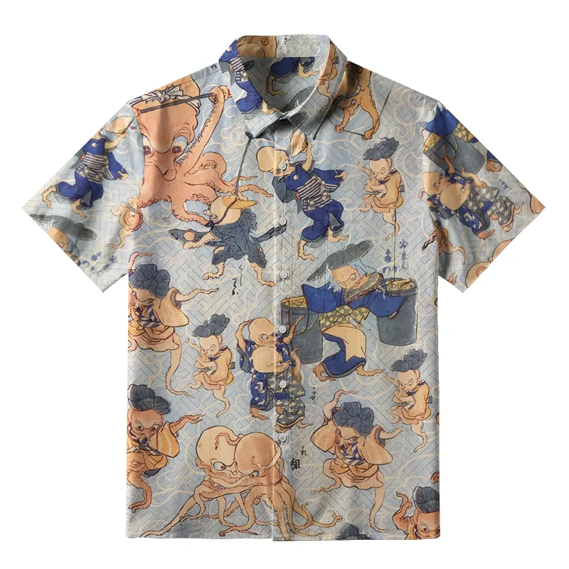 Tokyo-Tiger Octopus Jovial Gathering Button-up Shirt
