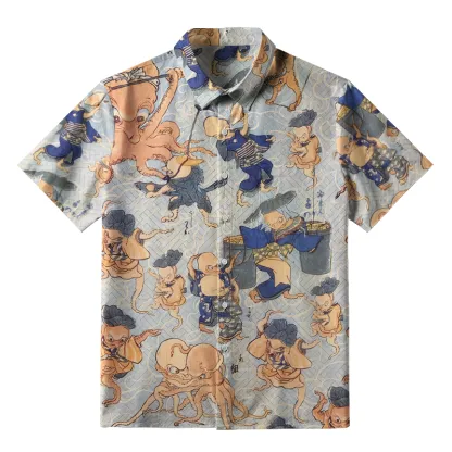 Tokyo-Tiger Octopus Jovial Gathering Button-up Shirt