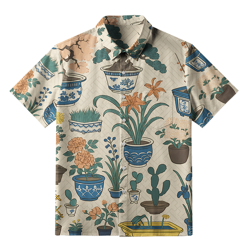 Tokyo-Tiger A Variety Of Potted Plants Button-up Shirt