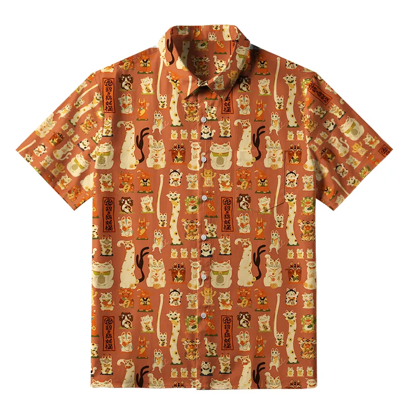 Tokyo-Tiger Various Lucky Cats Button-up Shirt