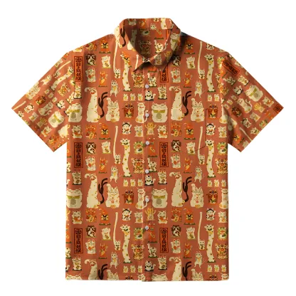 Tokyo-Tiger Various Lucky Cats Button-up Shirt