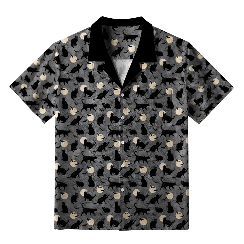 Tokyo-Tiger Black Cats On Moonlit Night Aloha Hawaiian Shirt