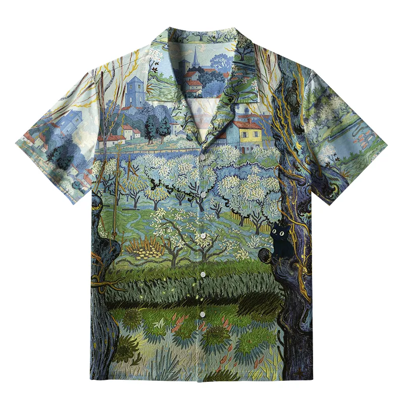 Tokyo-Tiger Black Cat Looking At Rural Scenery Aloha Hawaiian Shirt