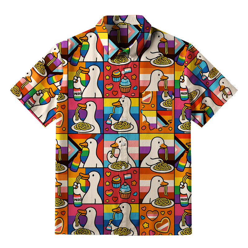 Tokyo-Tiger Rainbow More Spaghetti Less Upsetti Goose Eat Spaghetti Button-up Shirt