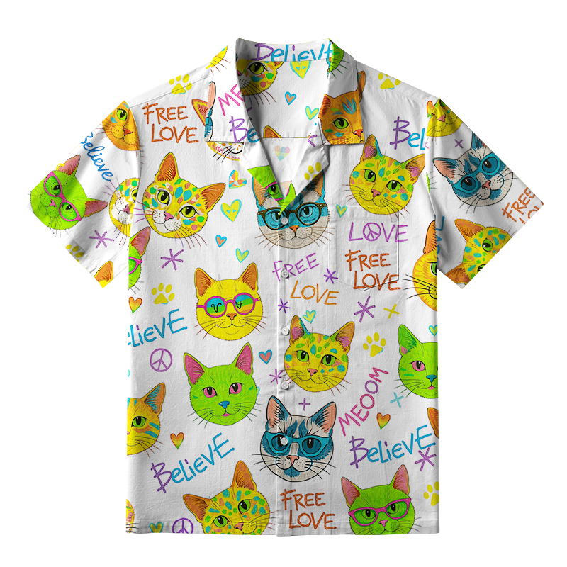 Tokyo-Tiger Free Love Free Meow Aloha Hawaiian Shirt