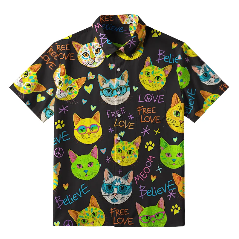Tokyo-Tiger Free Love Rainbow Cat Believer Button-up Shirt