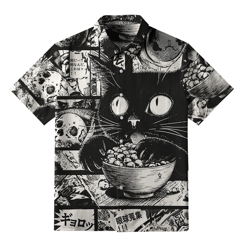 Tokyo-Tiger Cat Collecting Eyeballs Japanese Button-up Shirt