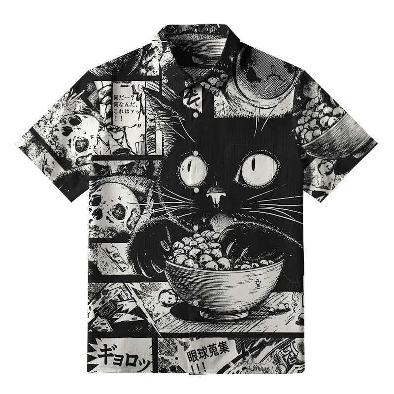 Tokyo-Tiger Cat Collecting Eyeballs Japanese Button-up Shirt