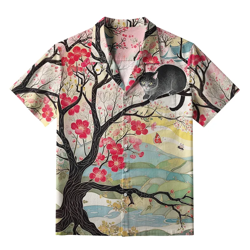 Tokyo-Tiger Cat On The Sakura Tree Aloha Hawaiian Shirt