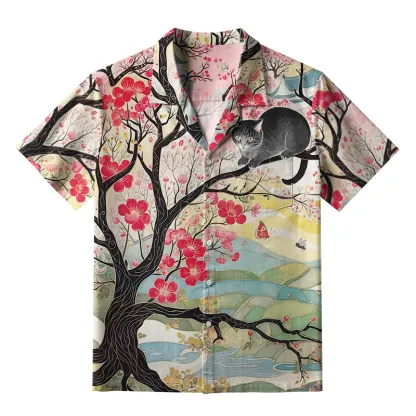 Tokyo-Tiger Cat On The Sakura Tree Aloha Hawaiian Shirt