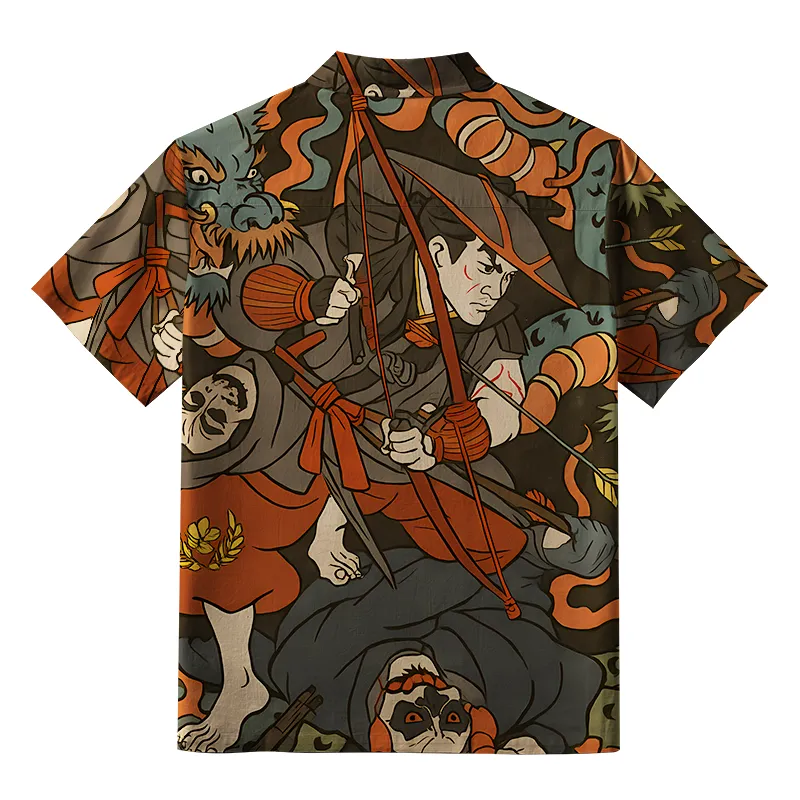 Tokyo-Tiger Brave Japanese Samurai Button-up Shirt