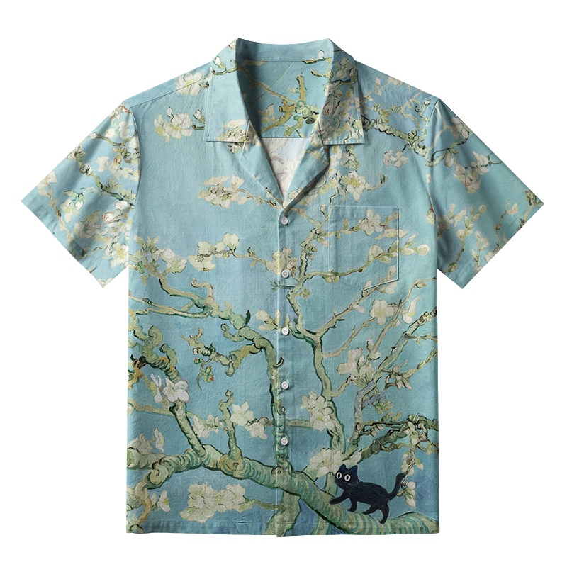 Tokyo-Tiger Black Cat On Sakura Branch Aloha Hawaiian Shirt