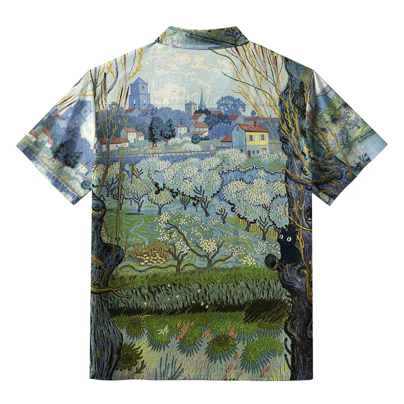 Tokyo-Tiger Black Cat Looking At Rural Scenery Aloha Hawaiian Shirt