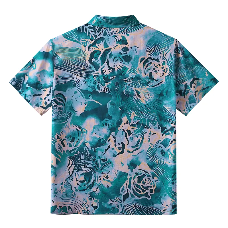 Tokyo-Tiger Japanese Pattern Summer Flowers Blue Aloha Hawaiian Shirt