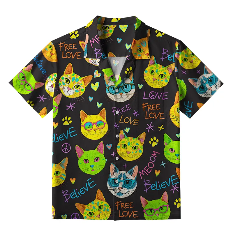 Tokyo-Tiger Free Love Rainbow Cat Believer Aloha Hawaiian Shirt