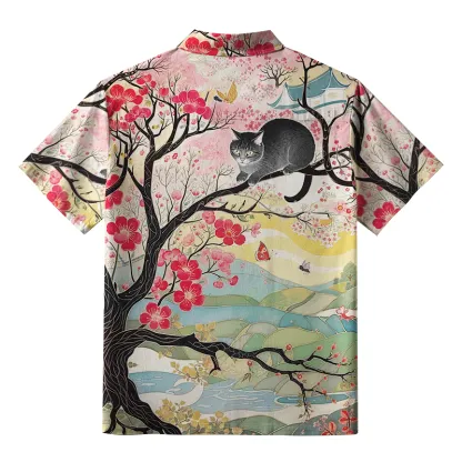 Tokyo-Tiger Cat On The Sakura Tree Button-up Shirt