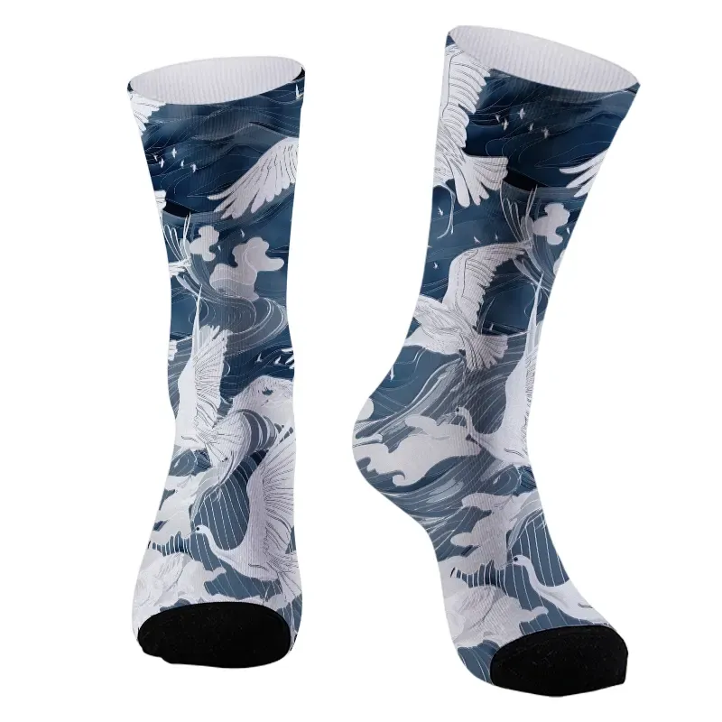 Tokyo-Tiger Graceful Cranes On Waves Socks